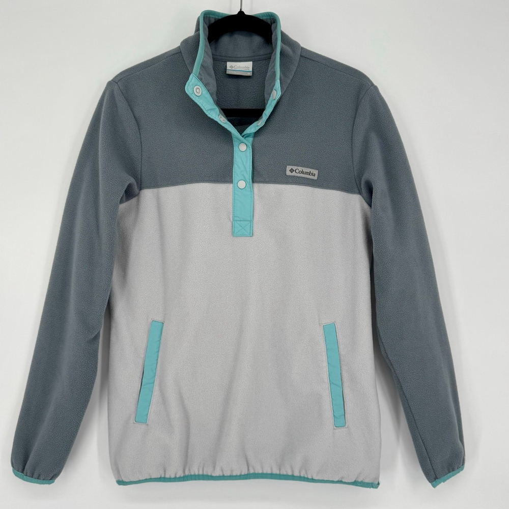 Columbia Benton Springs Gray Teal Colorblock Fleece 1/2 Snap Pullover M